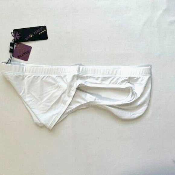 "Brave Person" Men's Swim Bikini Brief - White (BP9791-BK) Contoured Pouch - Picture 8 of 13